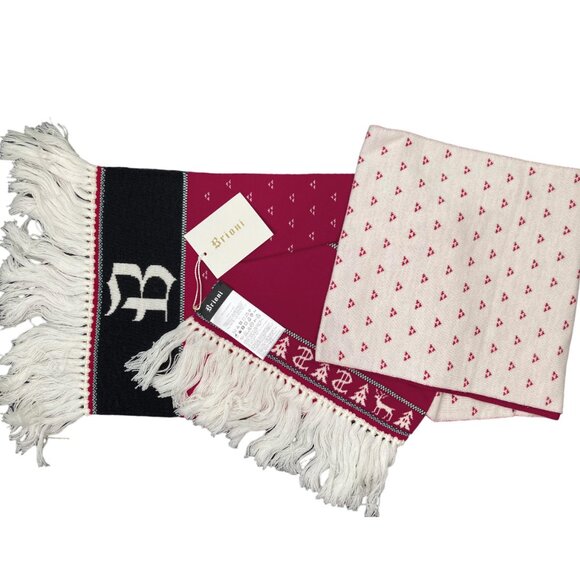 NEW! Brioni Holiday Scarf!Red & Off White With Big Brioni 